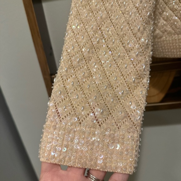 Vintage Escada Couture Cream and Iridescent Beaded Cardigan Set - Picture 4 of 12